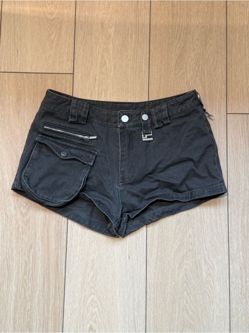 Low-rise micro shorts with a utility/cargo aesthetic